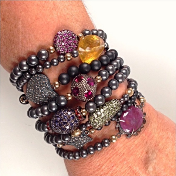 Jessica Kagan Cushman (JKC) Silver Bead Stretch Bracelet w/ Sapphire and Diamond - Picture 7 of 7